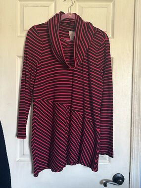 Chico’s funnel neck long sleeve red stripe top size